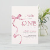 ソフトピンクボウファースト誕生日ガール 招待状 (スタンド正面)