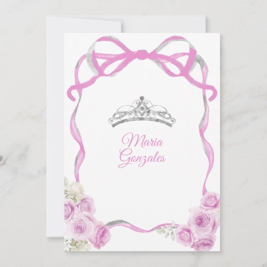 ソフトピンクボウプリンセスシルバークラウンキンセアニラ 招待状 (裏面)