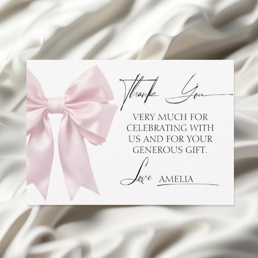 ソフトピンクボウベビーシャワーサンキューカード サンキューカード
