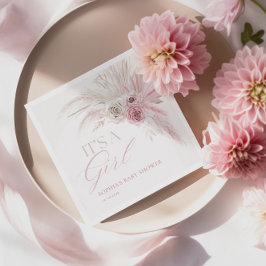 ソフトピンクボホアーチガールベビーシャワー スタンダードカクテルナプキン