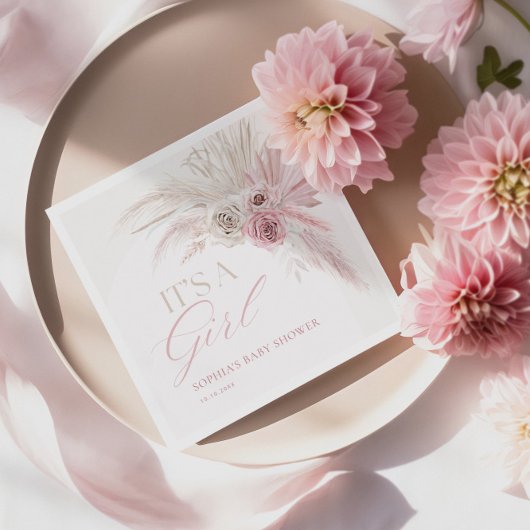 ソフトピンクボホアーチガールベビーシャワー スタンダードカクテルナプキン