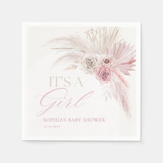 ソフトピンクボホアーチガールベビーシャワー スタンダードカクテルナプキン (正面)