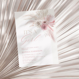 ソフトピンクボホアーチガールベビーシャワー 招待状