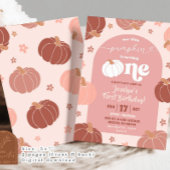 ソフトピンクレトロパンプキンフラワル1歳誕生日 招待状