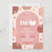 ソフトピンクレトロフローラカボチャ2ndバースデーガール 招待状 (正面)