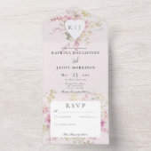 ソフトピンクロマンチックハートヴィンテージフローラいいえディナー オールインワン招待状 (内側)