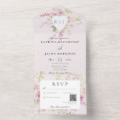 ソフトピンクロマンチックハートヴィンテージフローラQRコード オールインワン招待状 (内側)