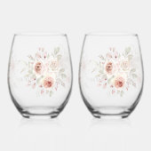 ソフトピンクロマンチックバラオンホワイト結婚ズ ステムなしワイングラス (裏面)