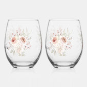 ソフトピンクロマンチックバラオンホワイト結婚ズ ステムなしワイングラス (左)