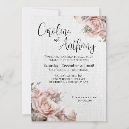ソフトピンクローズエレガントな結婚式 招待状