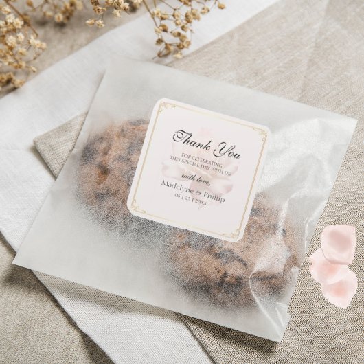 ソフトピンクローズサンキューステッカー スクエアシール