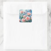 ソフトピンクローズフラワーブルーバタフライ スクエアシール (バッグ)