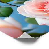 ソフトピンクローズフラワーブルーバタフライ ポスター (角)