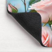 ソフトピンクローズフラワーブルーバタフライ マウスパッド (コーナー)