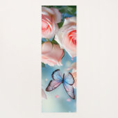 ソフトピンクローズフラワーブルーバタフライ ヨガマット (裏面)