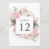 ソフトピンクローズボタニカル5x7テーブル番号カード 招待状 (裏面)