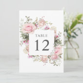 ソフトピンクローズボタニカル5x7テーブル番号カード 招待状 (スタンド正面)