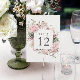 ソフトピンクローズボタニカル5x7テーブル番号カード 招待状