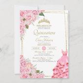 ソフトピンクローズ赤面と金ゴールドフローラキンセアニェラ 招待状 (正面)