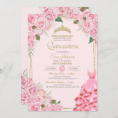 ソフトピンクローズ赤面アンド金ゴールドフローラキンセアニラ 招待状 (正面/裏面)