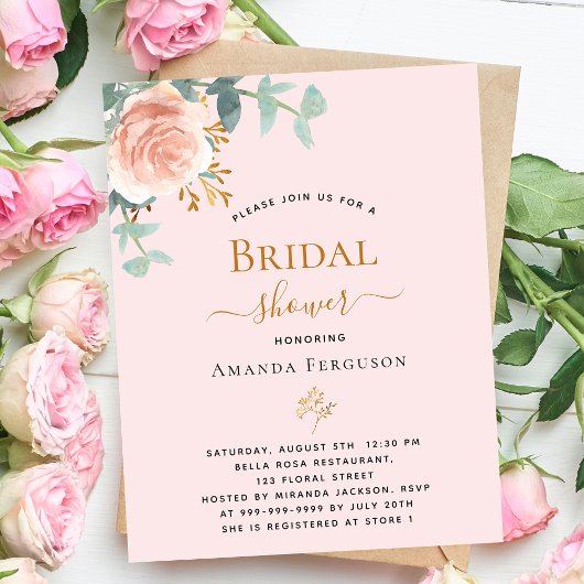 ソフトピンクローズ金ゴールドフローラ予算ブライダルシャワー