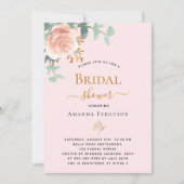 ソフトピンクローズ金ゴールドフローラ緑ブライダルシャワー 招待状 (正面)