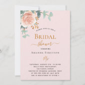 ソフトピンクローズ金ゴールドフローラ高級ブライダルシャワー 招待状 (正面)