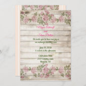 ソフトピンクローズ&ウッドカントリーウェディング招待状 招待状 (正面/裏面)
