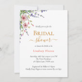 ソフトピンクワイルドフラワーグリーン金ゴールドブライダルシャワー 招待状 (正面)