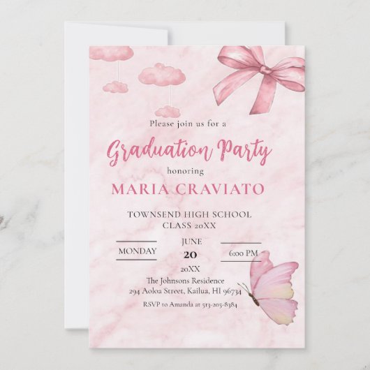ソフトピンク大理石卒業パーティー招待状 招待状 (正面)