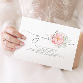 ソフトピンク植物性フローラ書道ベビーシャワー 招待状