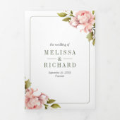 ソフトピンク牡丹の花メイソンジャーQRコード結婚ズ 三つ折り招待状 (カバー)