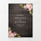 ソフトピンク牡丹メイソンジャーQRコードウッド結婚ズ 三つ折り招待状 (カバー)