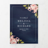 ソフトピンク牡丹メイソンジャーQRコード海軍結婚ズ 三つ折り招待状 (カバー)