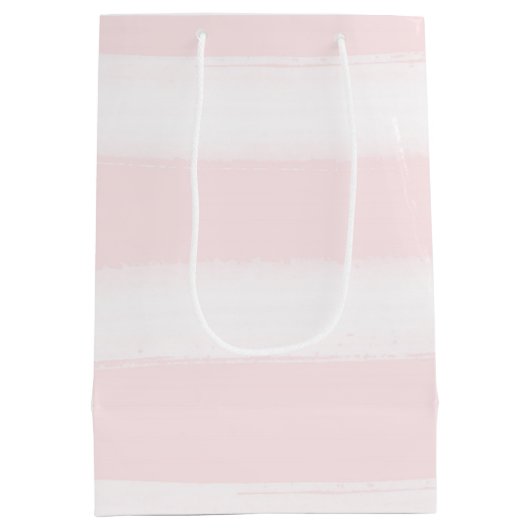 ソフトピンク白いストライプ水彩赤ちゃんシャワー ミディアムペーパーバッグ (裏面)