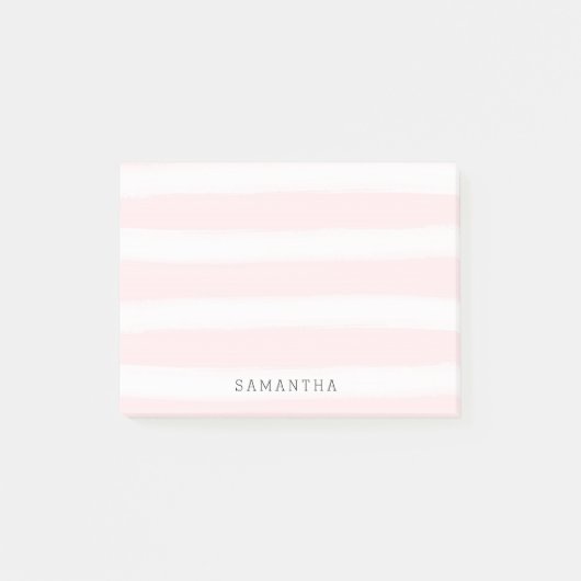 ソフトピンク白ストライプ色の水色 ポストイット (正面)