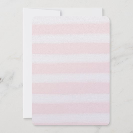 ソフトピンク白ストライプ色誕生日 招待状 (裏面)