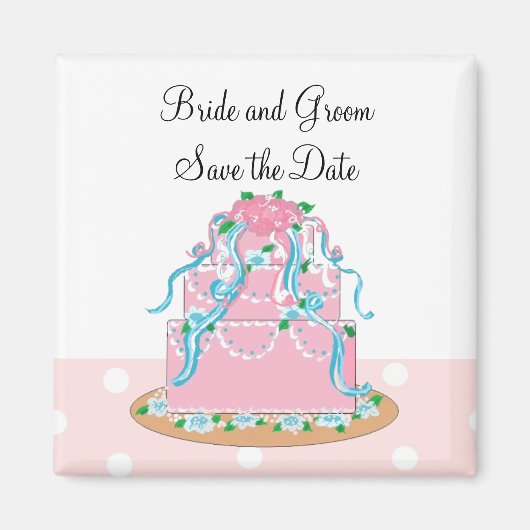 ソフトピンク結婚のケーキ マグネット (正面)