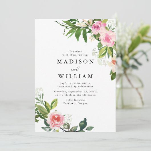 ソフトピンク結婚フローラ 招待状 (スタンド正面)