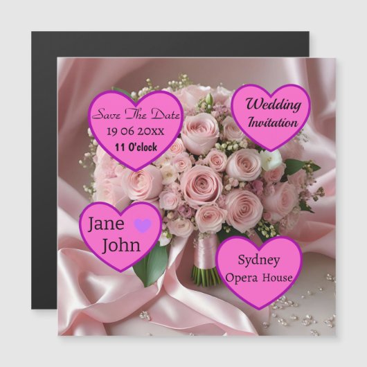 ソフトピンク結婚ローズの花束、磁気カード (正面/裏面)