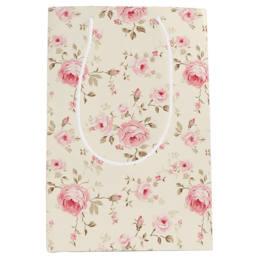 ソフトピンク絵を描バラ ミディアムペーパーバッグ (正面)