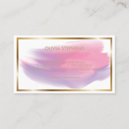 ソフトピンク絵を描薄紫ストローク美しい 名刺 (裏面)