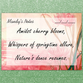 ソフトピンク繊細なフローラトレンディー4" x 3" ポストイット