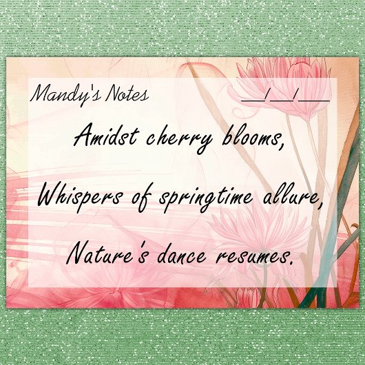 ソフトピンク繊細なフローラトレンディー4" x 3" ポストイット