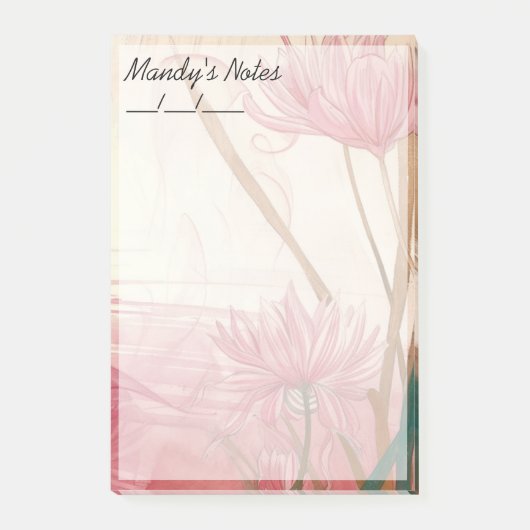 ソフトピンク繊細なフローラトレンディー4" x 6" ポストイット (正面)