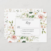 ソフトピンク花花びらフローラ結婚式RSVP 出欠カード (正面/裏面)