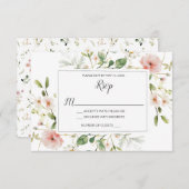 ソフトピンク花花びらフローラ結婚式RSVP 招待状 (正面/裏面)