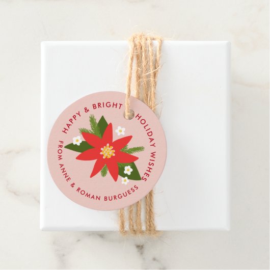 ソフトピンク赤ポインセティアクリスマスホリデーギフト フェイバータグ (インサイチュ)