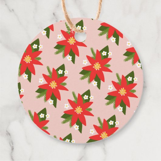 ソフトピンク赤ポインセティアクリスマスホリデーギフト フェイバータグ (裏面)