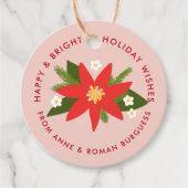 ソフトピンク赤ポインセティアクリスマスホリデーギフト フェイバータグ (正面)